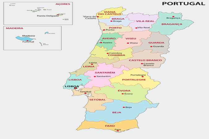 Mapa De Portugal E Seus Distritos.html  Tudo sobre portugal, Portugal mapa,  Mapa de viagem