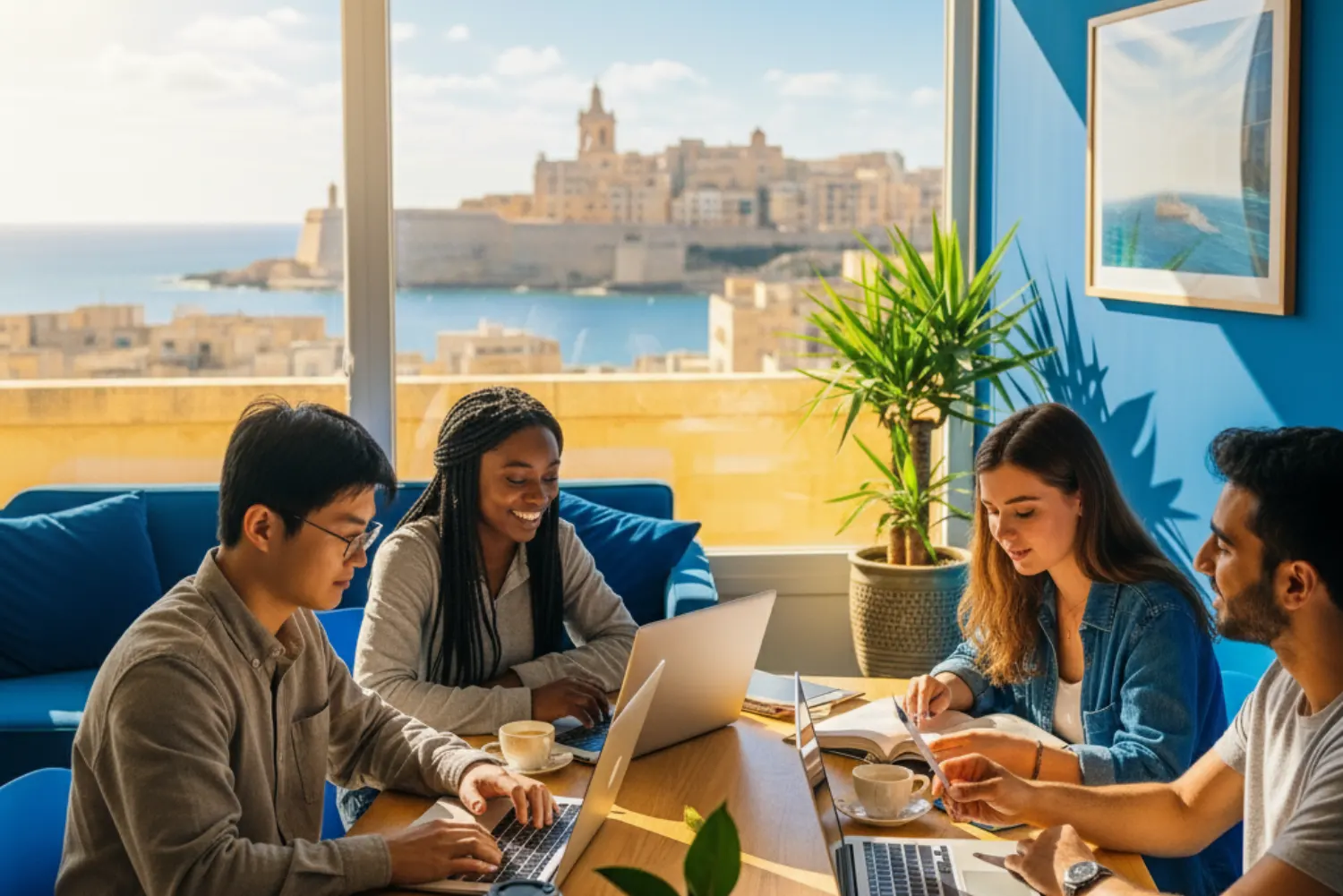 Estudantes trabalhando em Malta