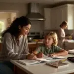 Guia completo sobre o intercâmbio Au Pair: uma jovem cuidando de crianças da família anfitriã.